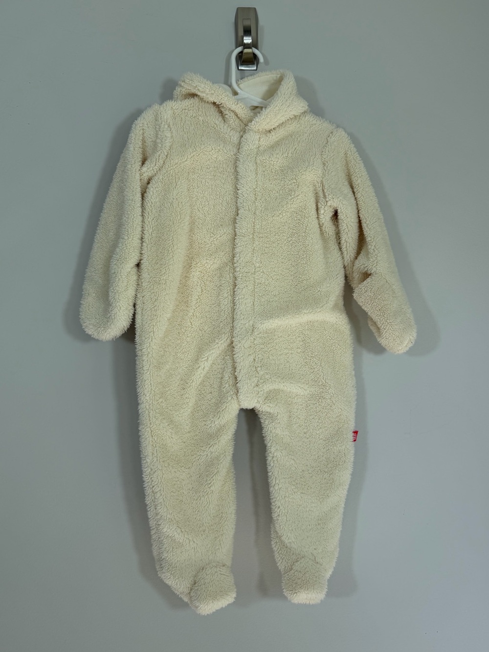 Magnetic Me Cream Sherpa Bear Fleece Pram Snowsuit Footie 9-12M